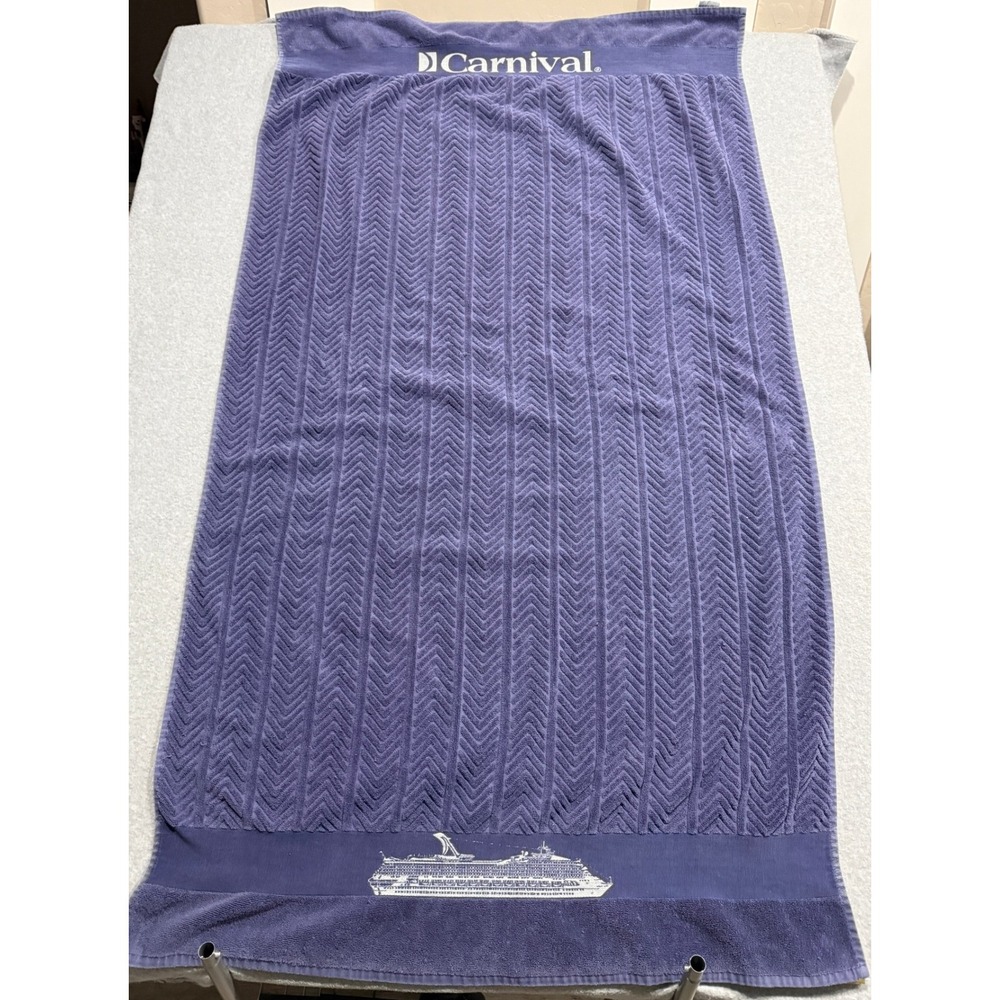 Carnival Cruise Line Purple/Blue Beach Towel Chevron Ship Logo 100% Cotton 33x60